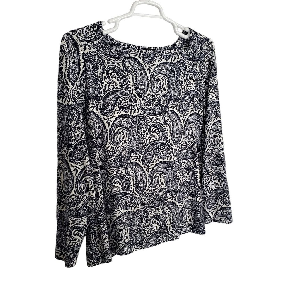 Talbots Size 2X Shirt Fluid Jersey Knit Stretch Square Neck Paisley Long Sleeve
